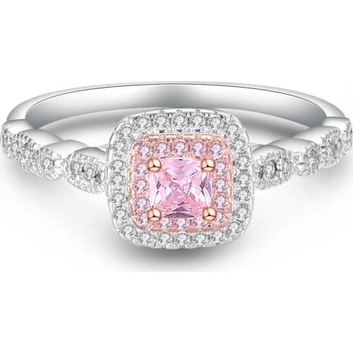 Vintage Female Pink Crystal Stone Ring Charm Silver Color Big Wedding Rings For Women Dainty Square Diamond Engagement Rings