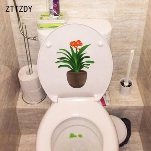 ZTTZDY 18*22.2CM Green Plant Flower Pot Home Wall Decor WC Toilet Stikcer Decal T2-0530