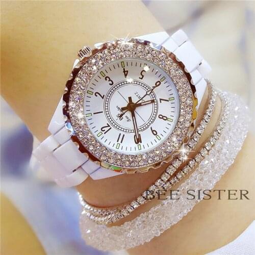 2020 White Ceramic Ladies Watch Quartz Luxury Crystal Wrist watches Women Fashion Quartz Ladies watch Famous for Female relojes