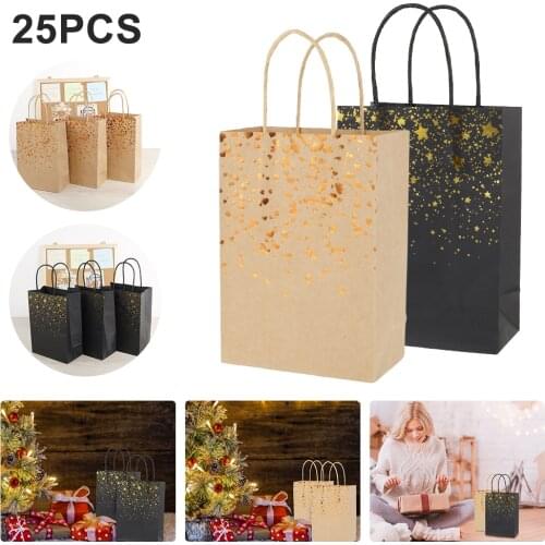 25pcs Paper Bags 15x21x8cm Kraft Gift Bags for Christmas Birthday Party Wedding Celebrations Candy Cookie Packaging Bags