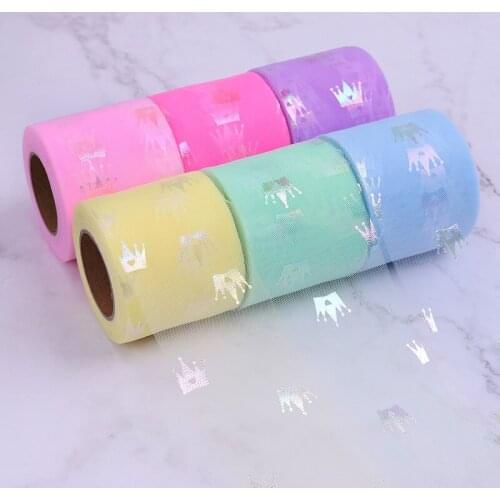 25yards 60mm Bronzing Crown Print Organza Ribbons DIY Craft Gift Wrapping Hair Bowknot Accessories Wedding Party Decor Material