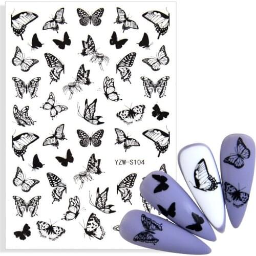 3D Black White Butterfly Adhesive Decals Abstract Geometric Lines Nail Art Stickers DIY Manicures Nail Art Decoration Decal