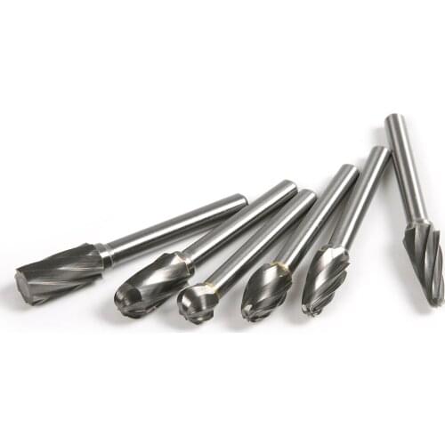6Pcs 6 Types 6X10mm Tungsten Carbide Rotary Files Set 8 Edges Coarse-toothed Single-cut Wood Rotary Burrs Cutter Rotary Tools