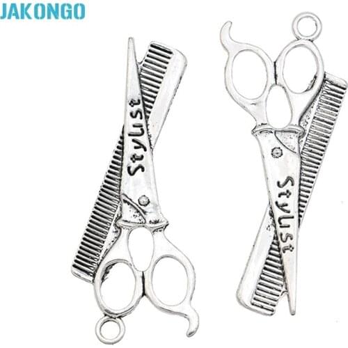 8pcs Antique Silver Plated Scissors Combs Charms Pendants for Bracelet Jewelry Making DIY Handmade 52x23mm