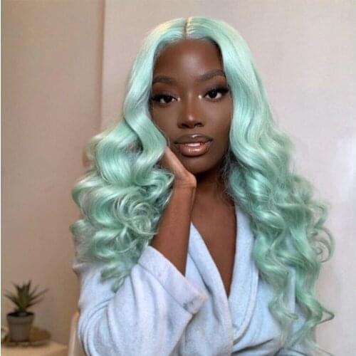 ALIFITOV Light Green Lace Front Wigs Body Wave Wig Pre-Plucked Remy Hair Human Hair Wigs with Baby Hair For Women