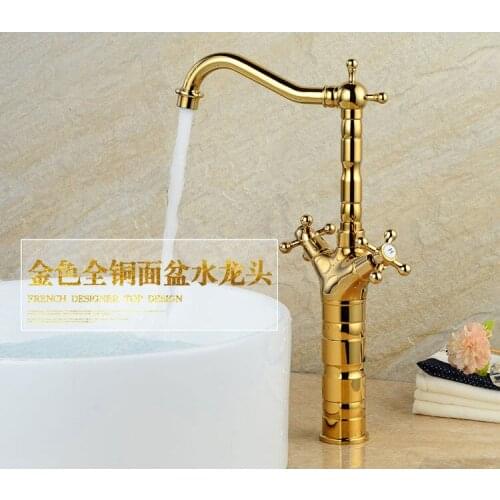 Free shipping gold Bamboo shape dual Handle single hole basin water faucet Top deck mounted water mixer tap Dona 4017