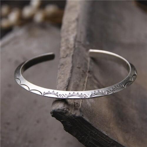 S925 Sterling Silver Retro Thai Silver Fashion Men And Women Personalized Glyph Open Ended Bangle