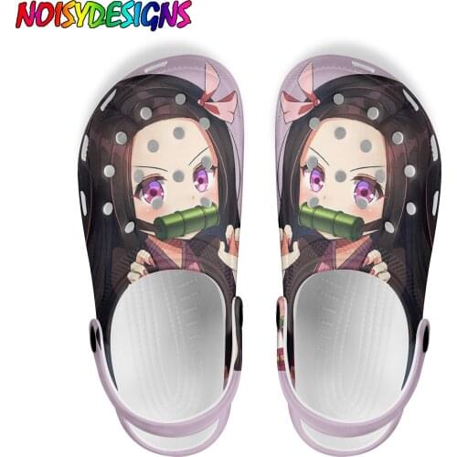NOISYDESIGNS Brand Design Clogs Shoes Anime Demon Slayer Cute Cartoon Girl Pattern Woman Slippers Breathable Light Sandals Mujer