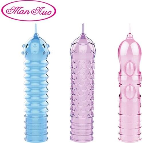 Man Nuo Male Huge Penis Enlargement Sleeve Condom for Men Extender Reusable Cock Delay Ejaculation Crystal Adult Sex Toy for Man