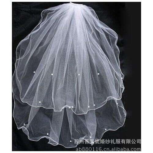 Simple Pearl Bridal Veil Two-Layer 80*60cm Fingertip Veil Fishnet Wedding Accessories White Ivory Pencil Edge veu de noiva LT016