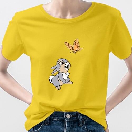 Disney Bunny and Butterfly Funny Womens T-Shirts 7 Colors Vogue Bambi Kawaii Harajuku T Shirt Fashion European Prairie Chic