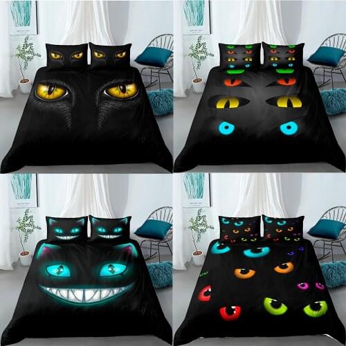 Animals Bedding Set Full Queen King Size Cat Eyes Cartoon Duvet Cover Set Bed Linens Pillowcase Bed Set Bedclothes Home Textiles