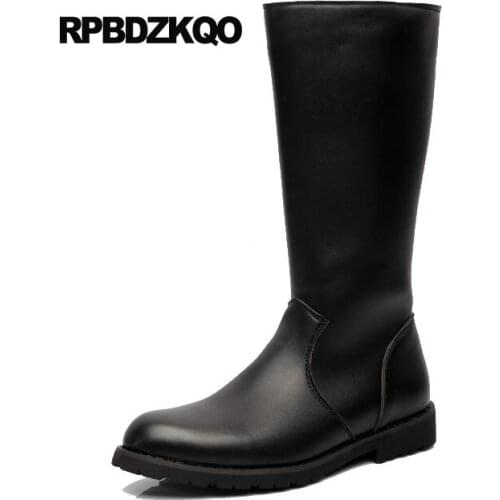 Zipper Boots Fall Combat Plus Size Retro British Style Military Army Mid Calf 2021 Black Runway Vintage Mens Shoes Waterproof