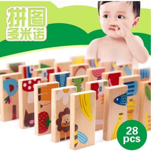 N140 Children early education puzzle wooden 28 pieces of animal exports puzzle / Solitaire Domino toys