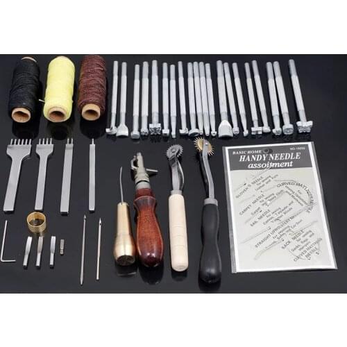 Leather Craft Punch Tools Kit DIY Stitching Carving Working Sewing Saddle Groover 39pcs Stitching Tool Sewing Tools Accessories