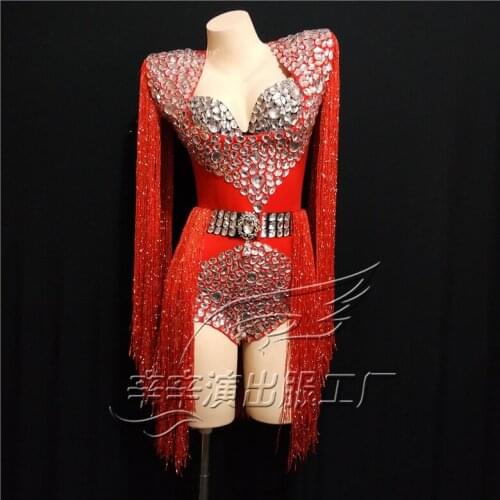Nightclub Female Singer DJ Bodysuit DS Costume Sexy Modern Rhinestone Dress One-piece Stage GOGO Dance Bling Costumes Crystal