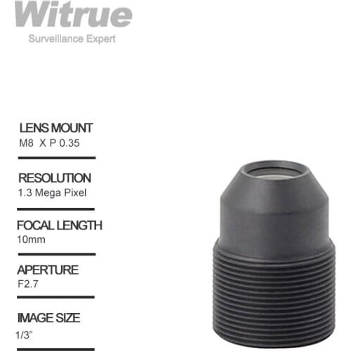 Witrue Pinhole CCTV Lens 10mm M8 X P0.35 Mount 1.3 Megapixel 1/3" F2.7 for Mini Security Cameras
