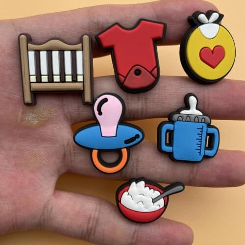 Single Sale 1Pcs Cartoon Cute Baby Pink Baby Carriage PVC Slipper Accessories Shoe Charms For Croc JIBZ Party Kids Gifts
