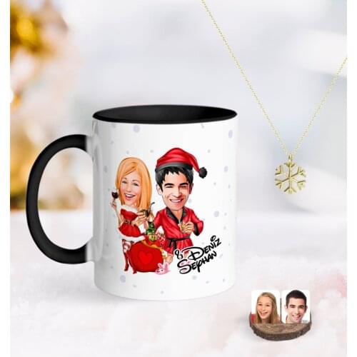 Personalized New Year Valentine Caricature Of Black mug And Snow Them pendant-5