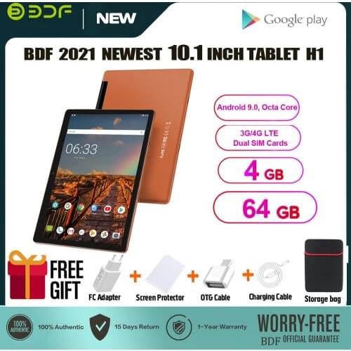 BDF 10 Inch Android Tablets Quad Core 1GB+16GB Dual SIM Card Tablet Pc 2G Phone Call WiFi Bluetooth 1280x800 IPS 2.5D Screen