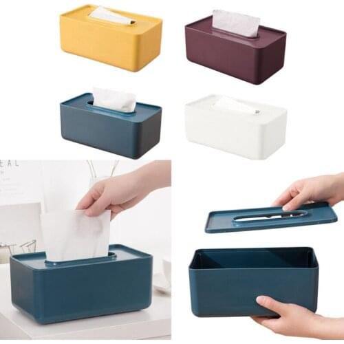 H55A Plastic Tissue Box Cover Solid Color Rectangular Napkin Holder Case Dispenser