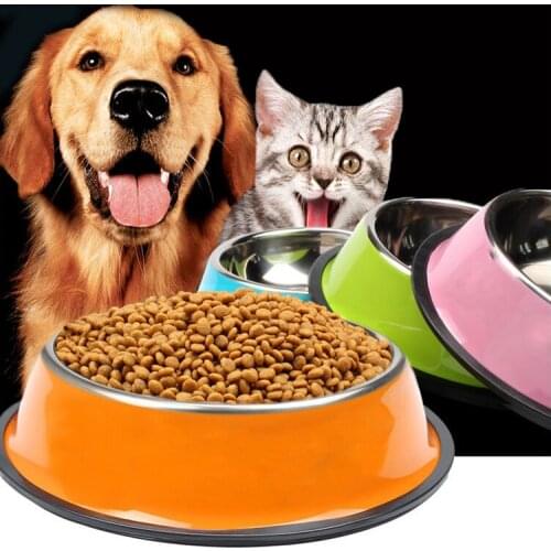 Pet Tableware Dog Cat Bowl Ttainless Steel Color Spray Paint Non-slip Anti-fall Heat-resistant Pet Bowl Solid Color Dog Basin