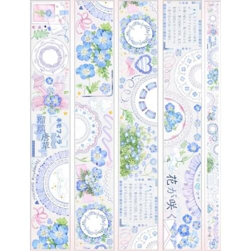 Lovely Blue Flower Lace Clear PET Tape for Card Making Bullet Journal DIY Scrapbooking Label Sticker