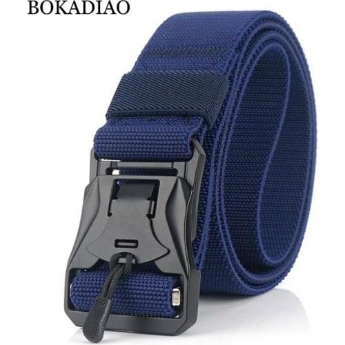 BOKADIAO Military Army Combat Tactical belts for Men Magnetic Metal Buckle Stretch elastic nylon Training canvas belt male strap