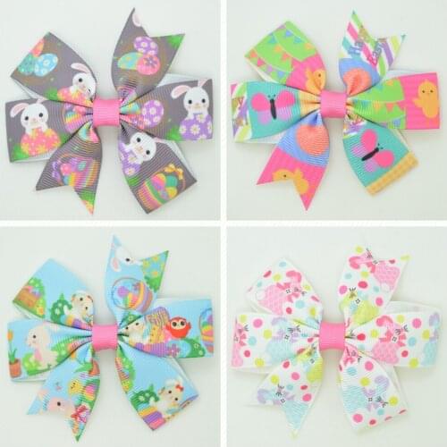 SUPWRF 3.1'' Easter rabbit cute bow Girls Hair Bow With Clip Boutique Printed Ribbon headwear diy wholesale 20 PCS T0929