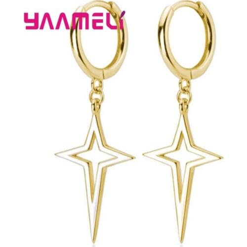 Punk Style Earrings Pendientes Ear Brincos Fine 925 Sterling Silver Cross Dangler Huggie Jewelry for Male Female Ornaments