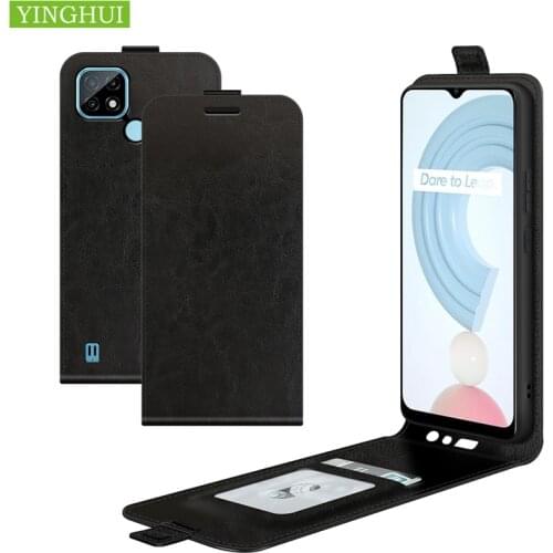 Vertical Protect Cover With Card Holder For Realme C25 C21 C17 C15 C12 C11 2021 8 Pro Flip Leather Silicone Magnetic Phone Case