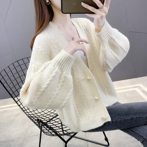Knitted jacket womens sweater 2021 fashion temperament new autumn and winter loose western style long-sleeved solid color top
