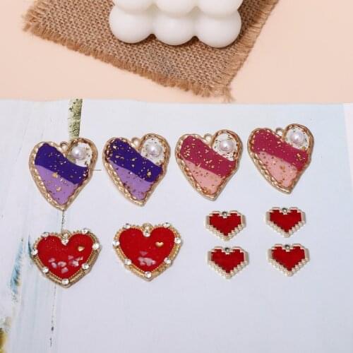 Japanese Hit Color Retro Epoxy Pearl Red Alloy Love Pendant DIY Handmade Jewelry Earrings Accessories Material