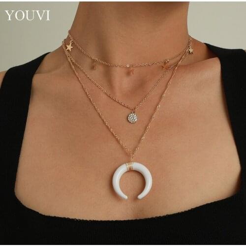 YOUVI Retro Acrylic Moon Pendant for Women Multilayer Clavicle Chain Necklaces Charms Jewelry Accessories Choker Collier Femme