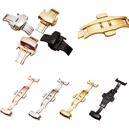 12 14 16 18 20 22 24mm Silver Black Gold Rose Gold Deployment BUTTERFLY CLASP Buckle Watch Band Double Push Button Buckle