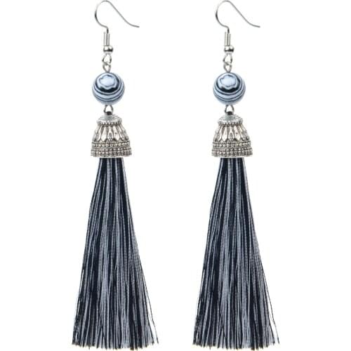 Vintage Natural Stone Earrings Lava Tiger Eye Howlite Long Tassel Earrings Drop Boho Earrings Bohemian Women Jewelry