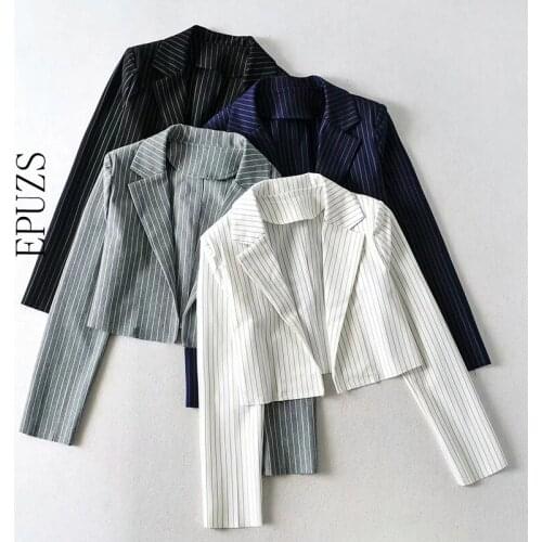 Women blazer casual cropped blazer women slong sleeve striped blazer coat korean black blazer 2021