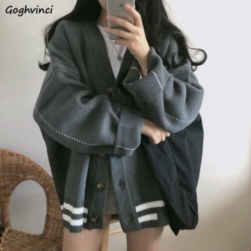 Cardigan Women Solid Single Breasted Spring Autumn Dark Gray Apricot Warm Comfortable Loose Fashion Korean Style Chic All-match