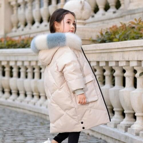 Girls Winter Clothes Long Thick Warm Children Down Jacket Real Raccoon Fur Collar Girls Clothes Snowsuit For Kids Coat TZ836