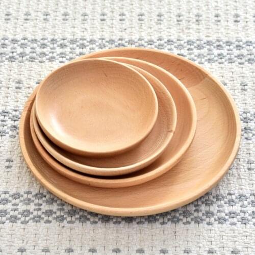 1Pc Wooden Round Fruit Storage Plate Home Kitchen Dinner Dessert Saucer Tray Household Tableware