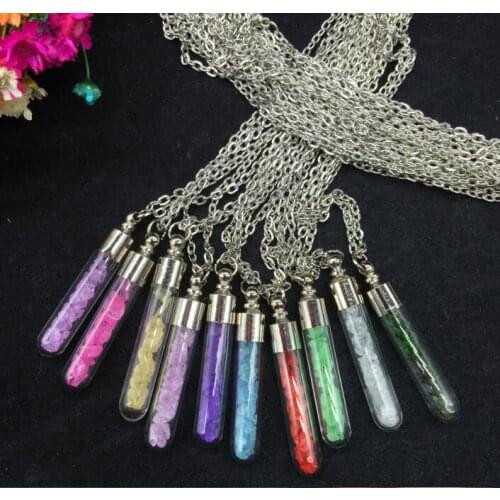 10sets 70cm HOT Wishing bottle tube Glass vial rhinestone perfume diy necklace bottle pendant woman Men chain necklace jewelry