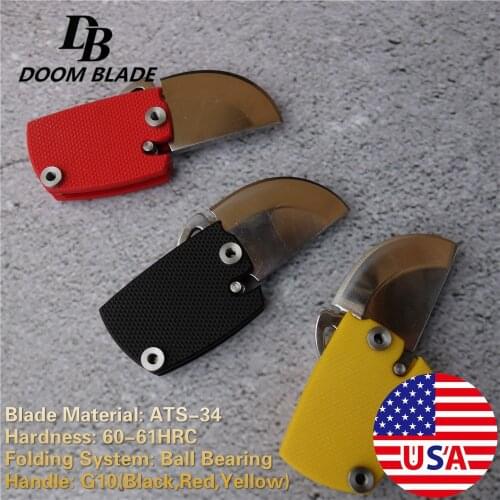 2.7" 60-61HRC Knives Dog Tag Mini Folding Knives ATS-34 Blade G10 Handle Camping Outdoor Knife Tactical Survival Knifes Hunting