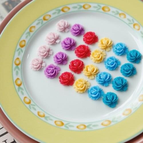 Retro Showa Style Resin Flower Half Pill Patch Japanese Handmade DIY Ear Stud Sticky Material Ornament Accessories 8pcs
