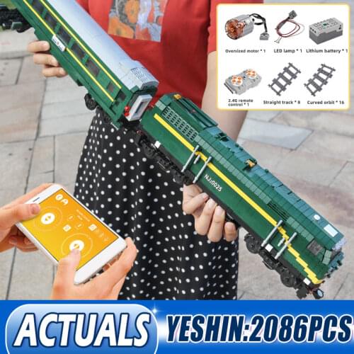 Mould King MOC City Green Train The NJ2 Diesel Locomotives Remote Control Trains Building Blocks Bricks Kids Toys Christmas Gift