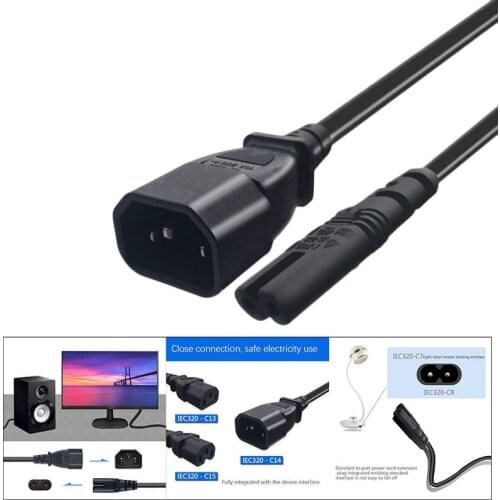 IEC 3-Pin C14 Male to C7 Female Converter Adapter Cable for PDU UPS Kettle