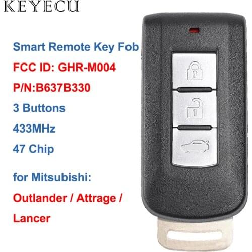 Keyecu OEM Smart Remote Car Key 3 Buttons 433MHz 47 Chip for Mitsubishi Lancer Outlander Attrage FCC ID: GHR-M004, P/N: B637B330