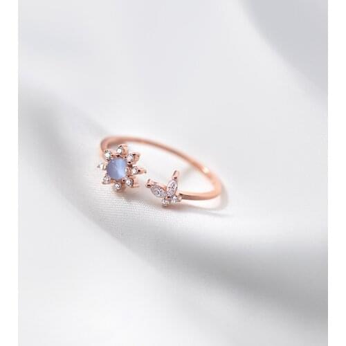 Real 925 Sterling Silver Adjustable Rings for Women Teen Girls Opal Stone Zircon Flower Butterfly Ring Korean Fashion Jewelry