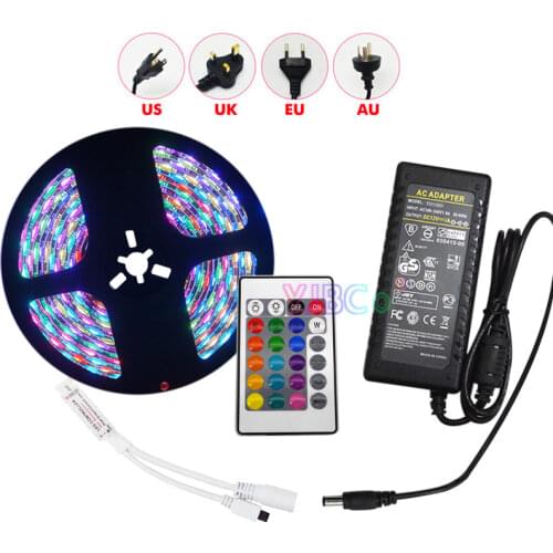 12V RGB LED Strip 30/60 leds/m 2835 5050 Flexible Lamp Tape + Power Adapter + 24keys IR RGB Controller 5M 10M 15M 20M Full Set