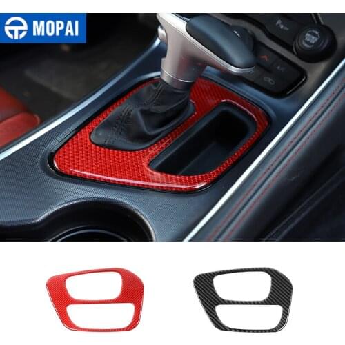 MOPAI Carbon Fiber Interior Car Gear Shift Panel Decoration Cover Sticker for Dodge Challenger 2015-2020 Accessories
