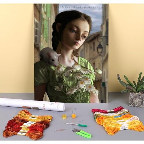Woman Girl Printed Canvas 11CT Cross-Stitch Complete Kit DIY Embroidery DMC Threads Handiwork Needlework Handmade Jewelry